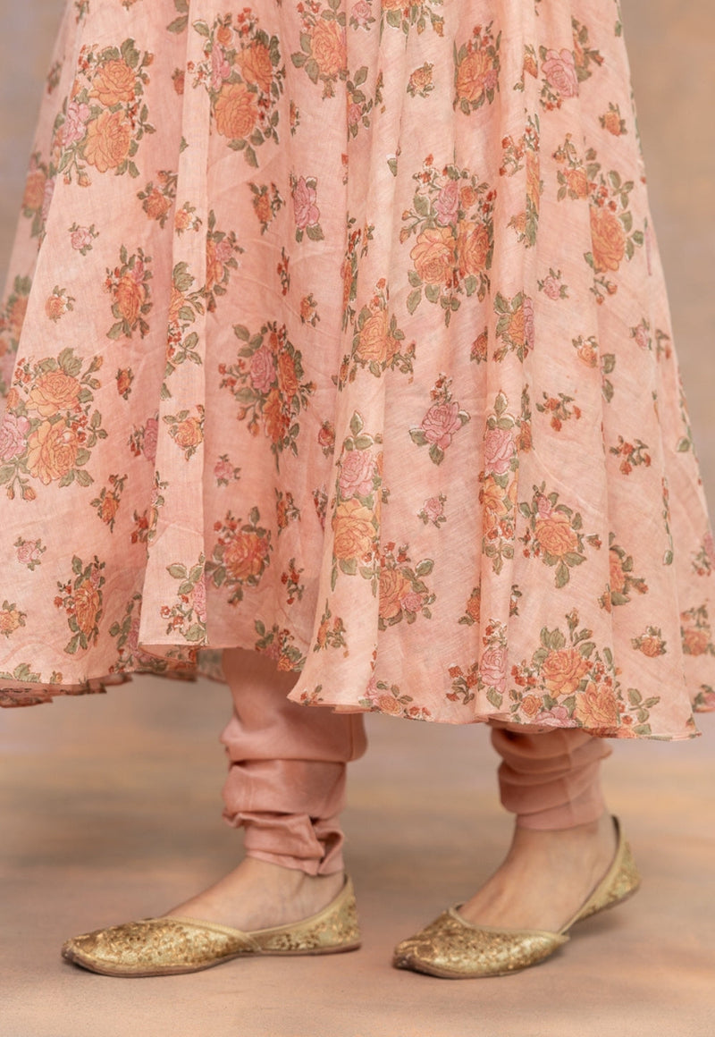 Miral Melon Pink Solid Cotton Satin Churidar