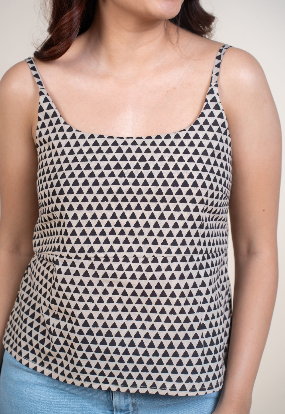 Omera Black Bagru Cotton Straight Short Top