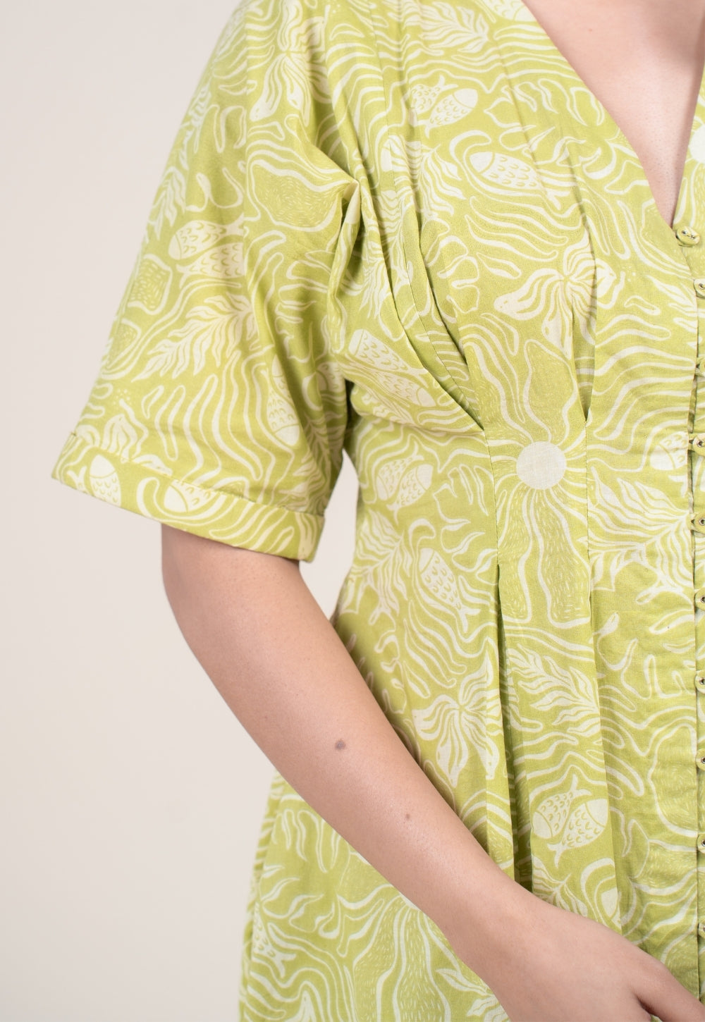 Reema Lime Green Printed Cotton A Line Dress