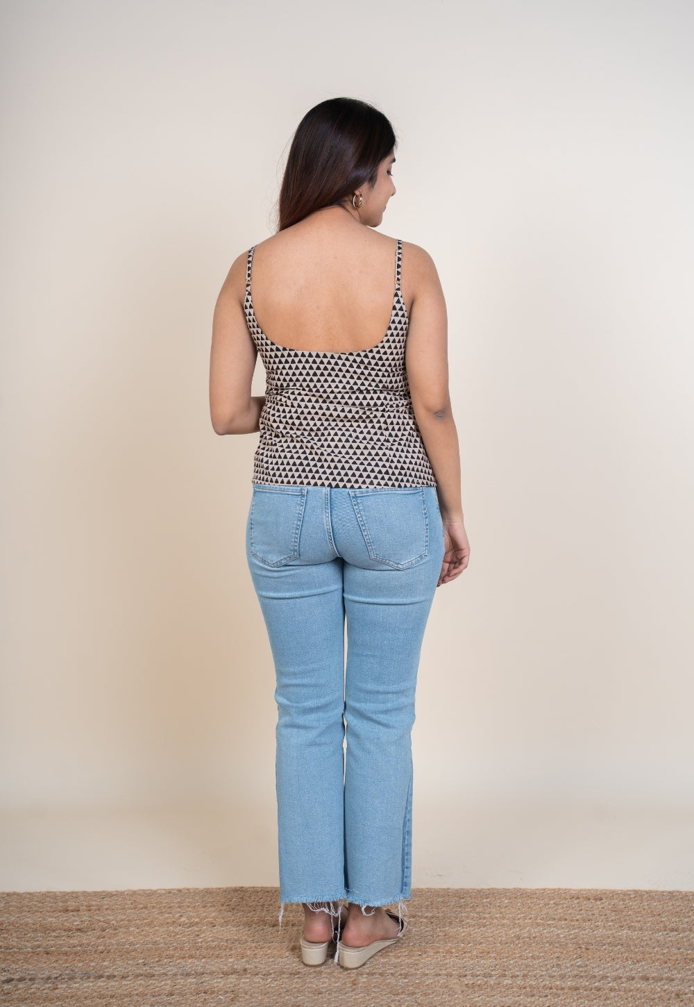 Omera Black Bagru Cotton Straight Short Top