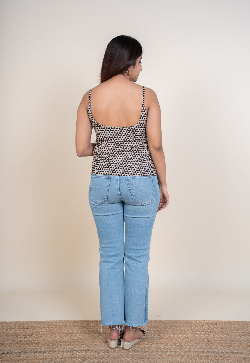 Omera Black Bagru Cotton Straight Short Top
