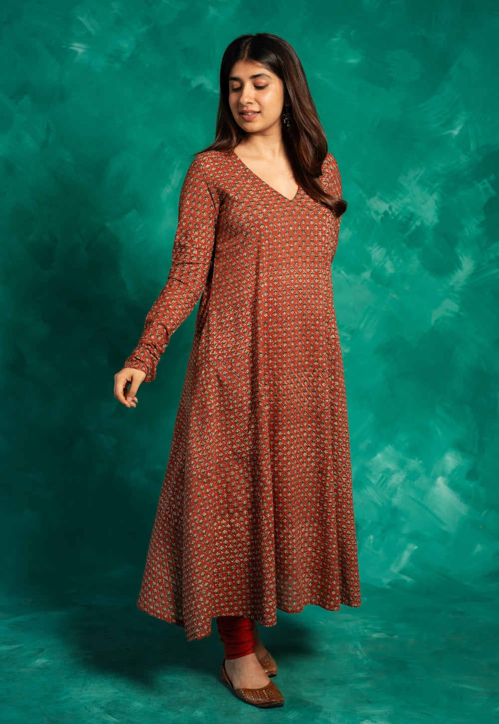 Huma Red Bagru Cotton Kali Kurta