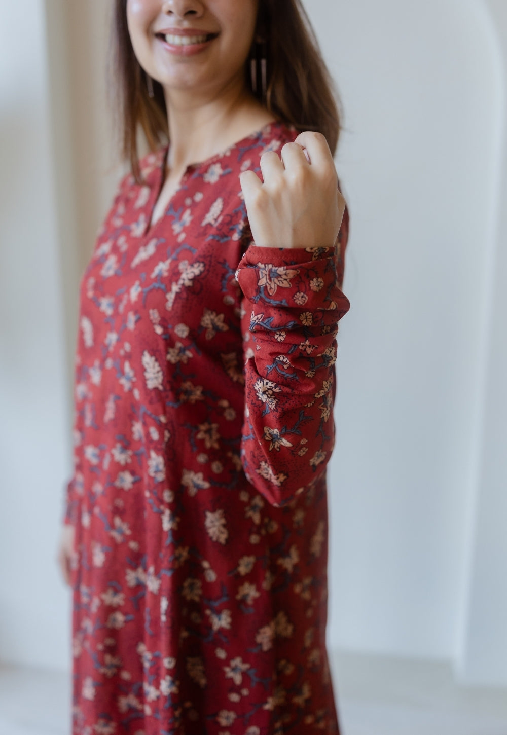 Shinat Red Ajrakh Cotton Kali Kurta with Hand Embroidery