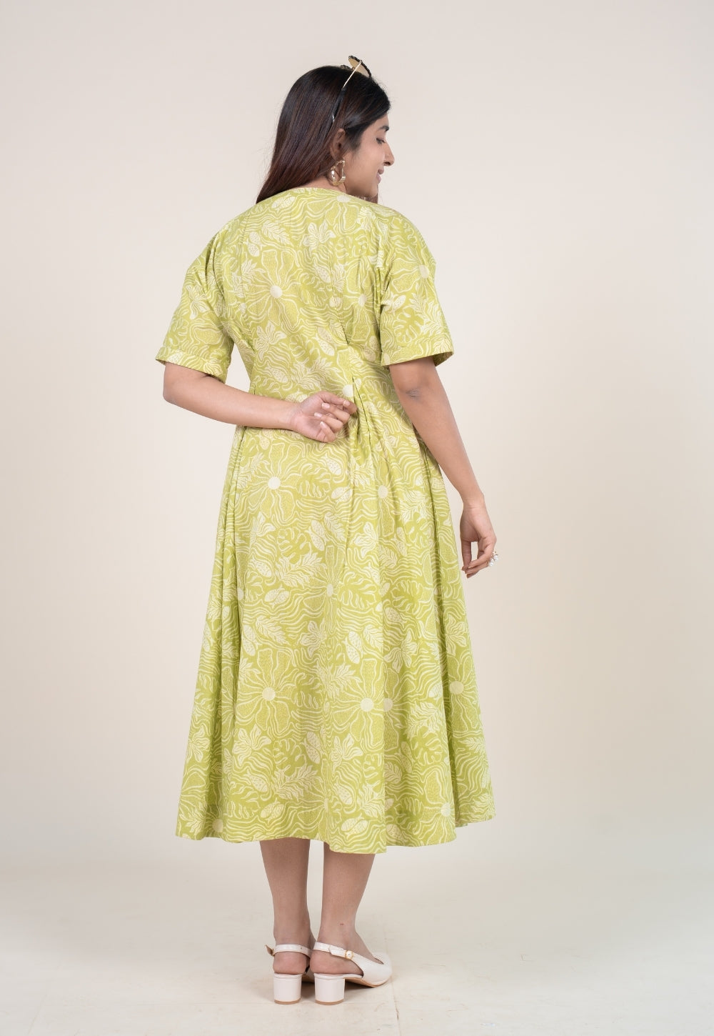 Reema Lime Green Printed Cotton A Line Dress