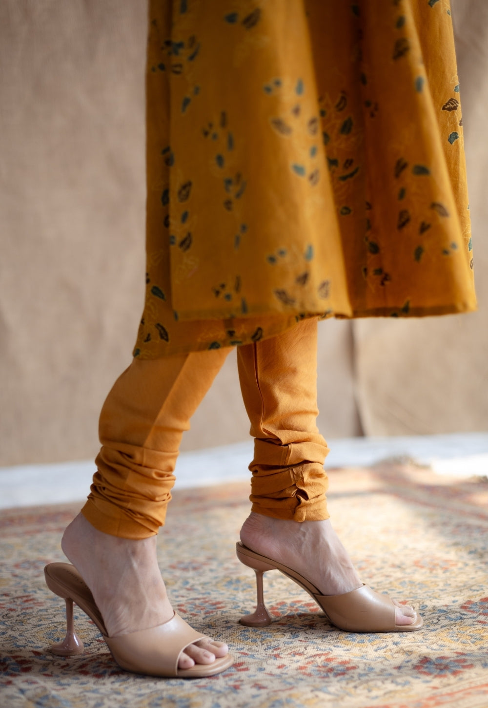 Miral Mustard Solid Slub Cotton Churidar