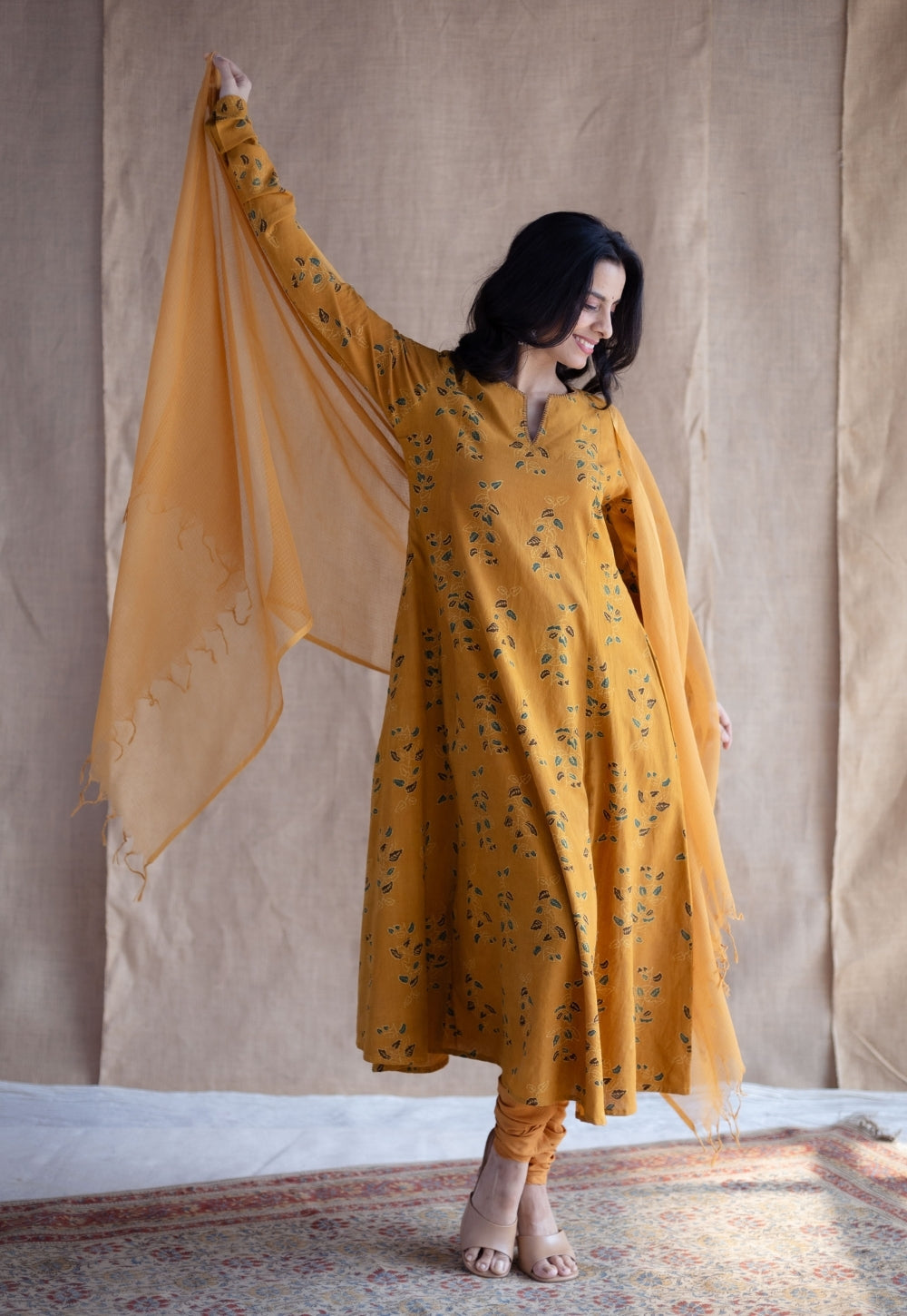Miral Mustard Solid Slub Cotton Churidar