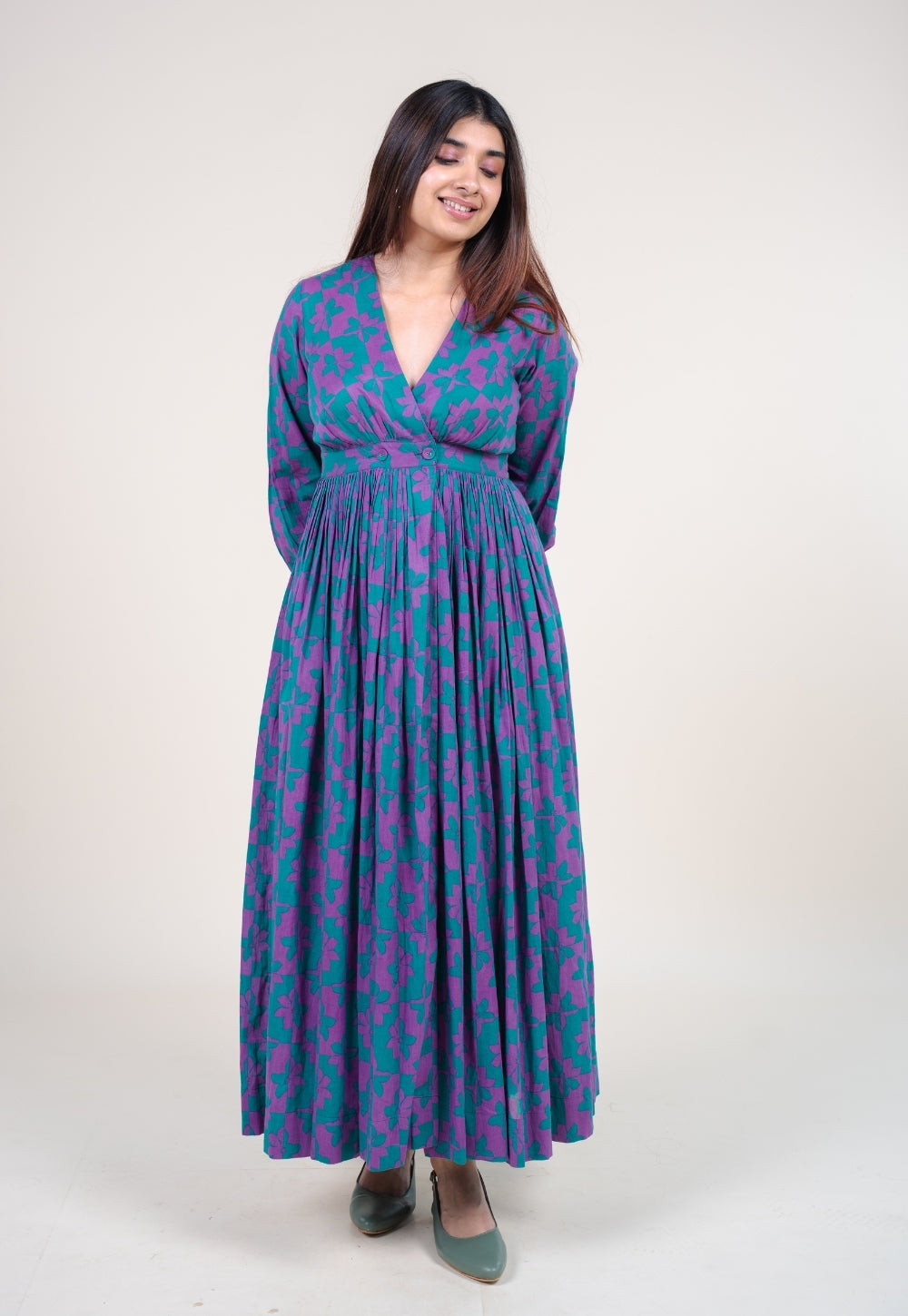 Kimaya Electric Blue Printed Mul A Line Dress