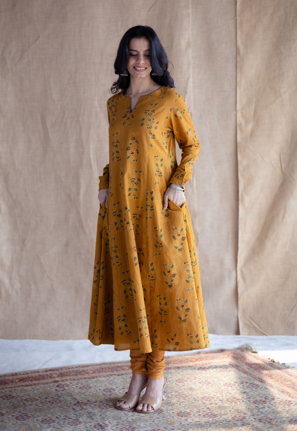 Miral Mustard Solid Slub Cotton Churidar