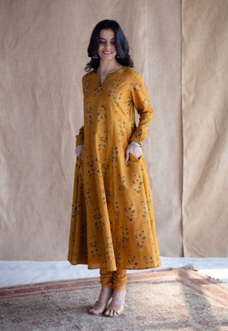 Miral Mustard Solid Slub Cotton Churidar