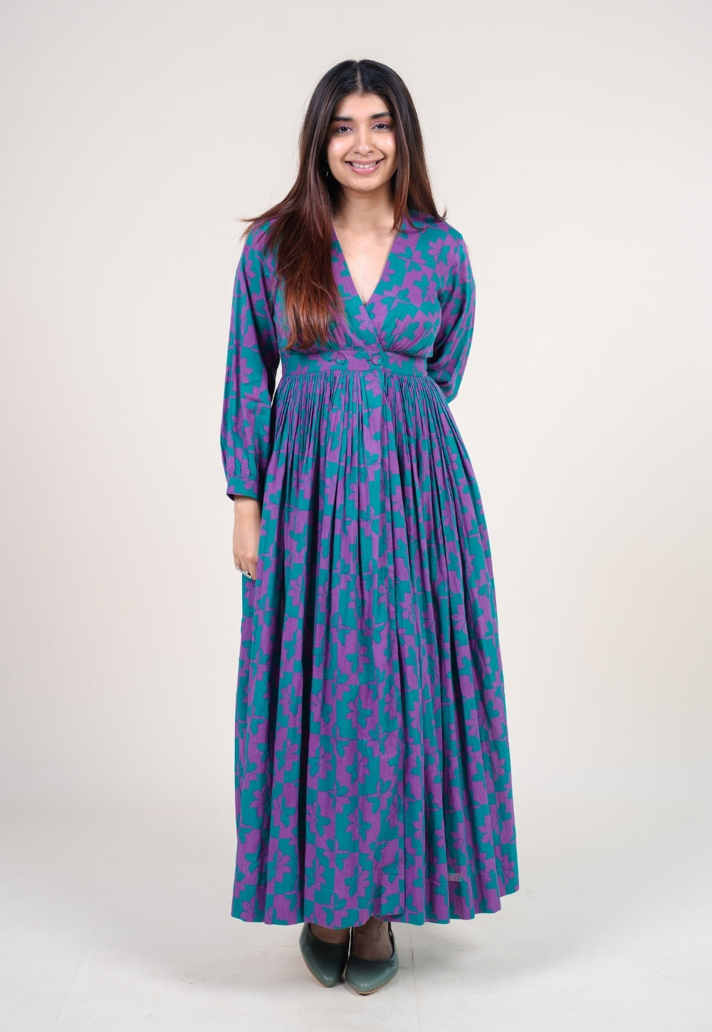 Kimaya Electric Blue Printed Mul A Line Dress