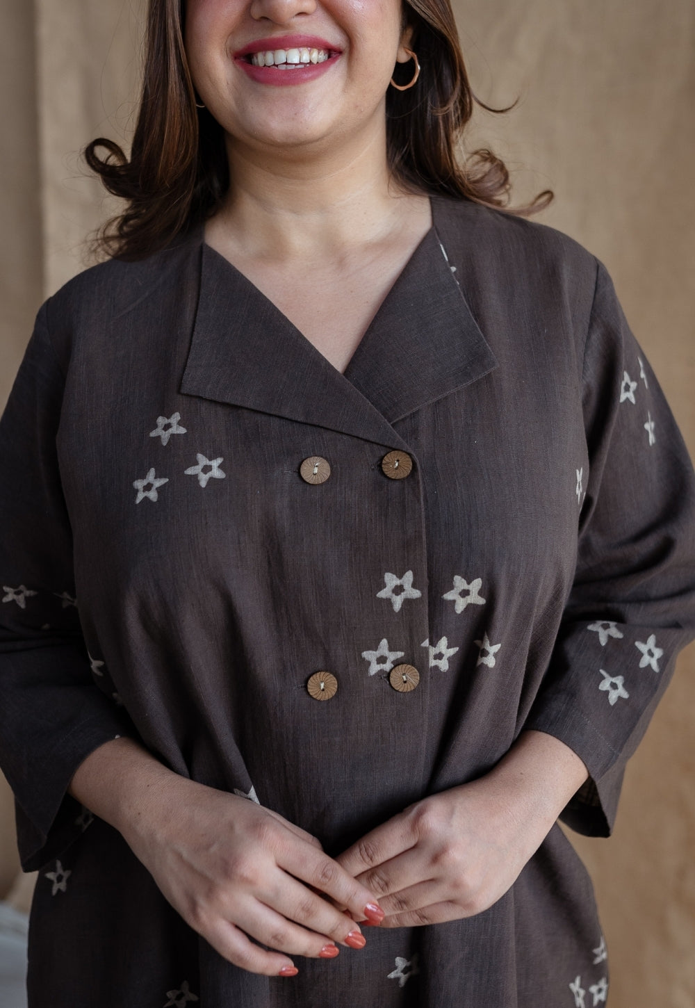 Samita Charcoal Straight Dabu Slub Cotton Co-Ord Set (Set of 2)