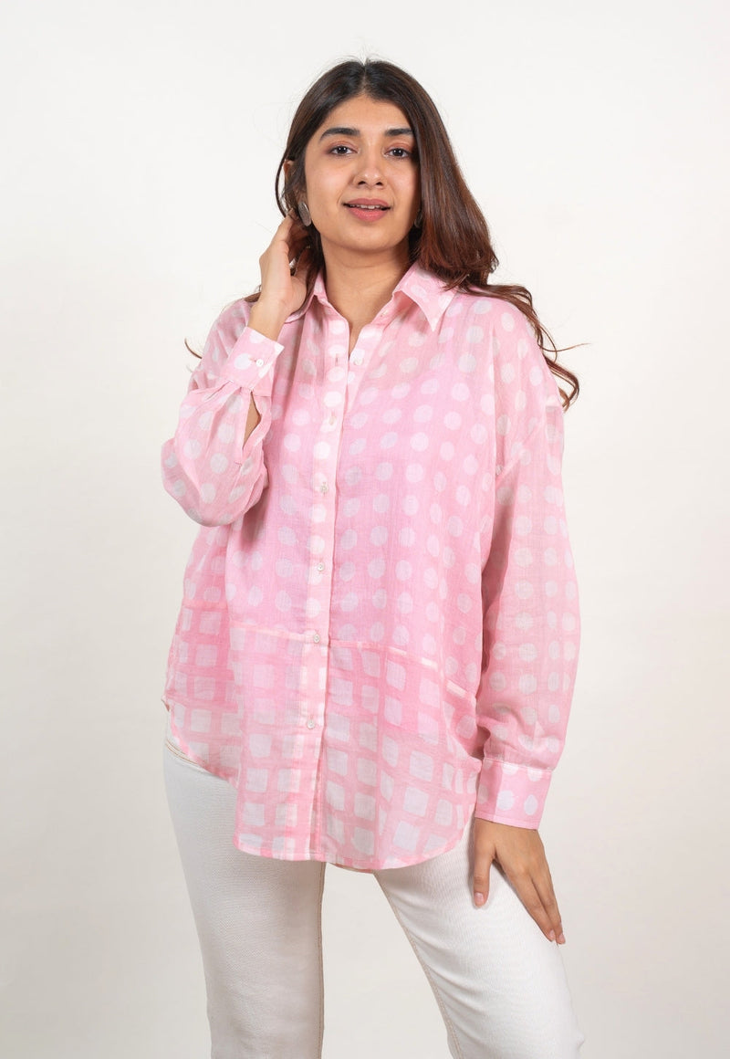 Ruhi Pink Batik MulMul Anti-Fit Shirt
