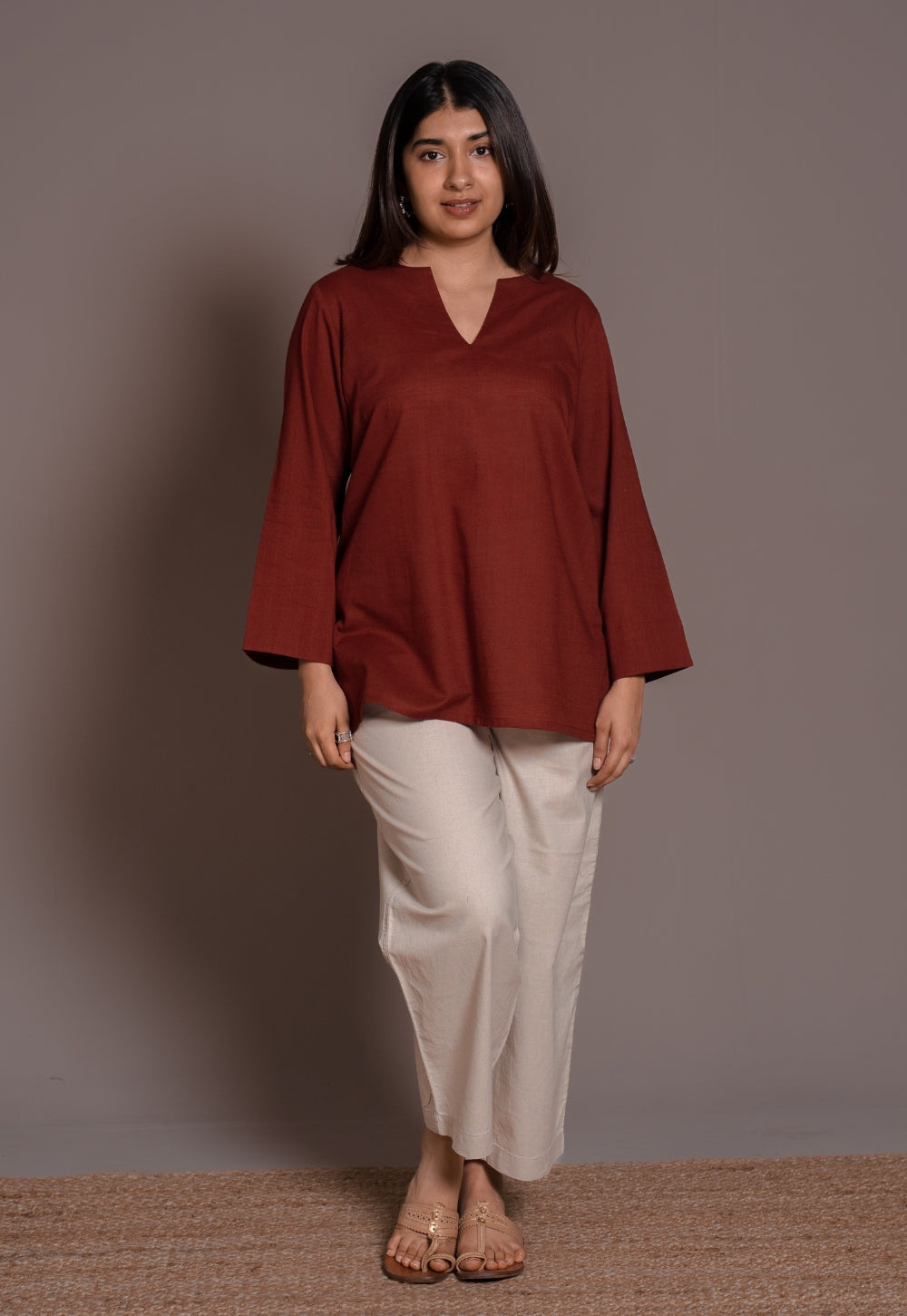 Madder Solid Slub Cotton Straight Short Top - DyeVerse