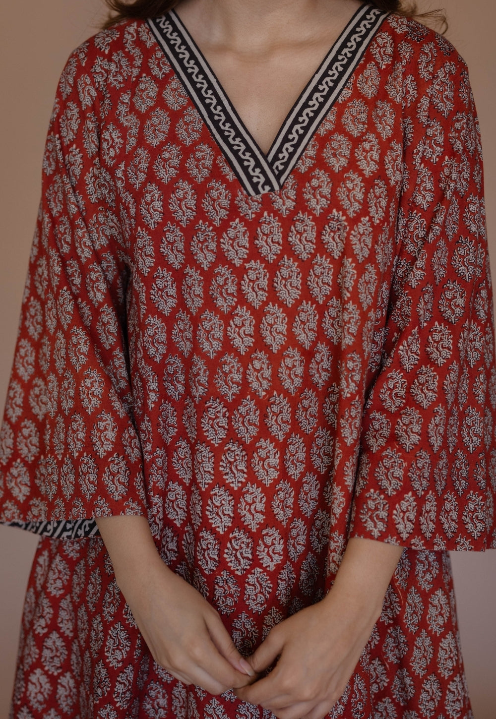 Sarah Red Bagru Cotton Kali Kurta