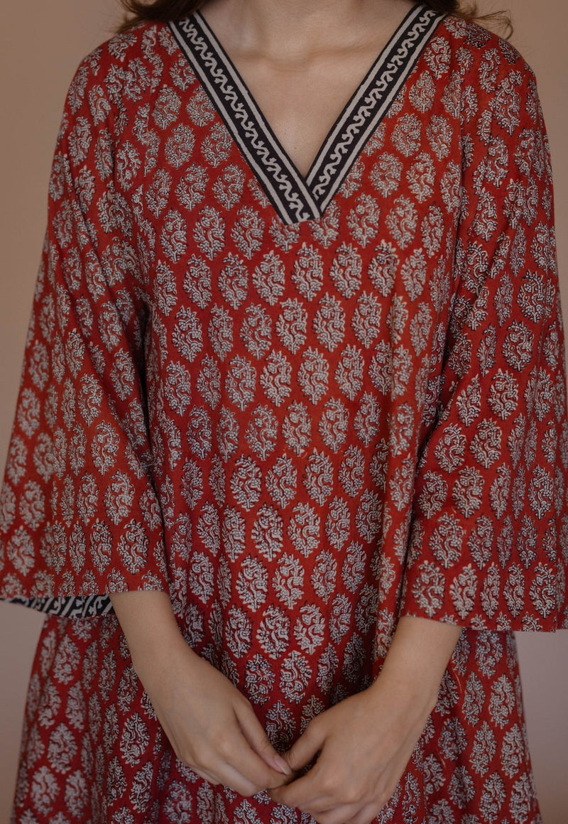 Sarah Red Bagru Cotton Kali Kurta