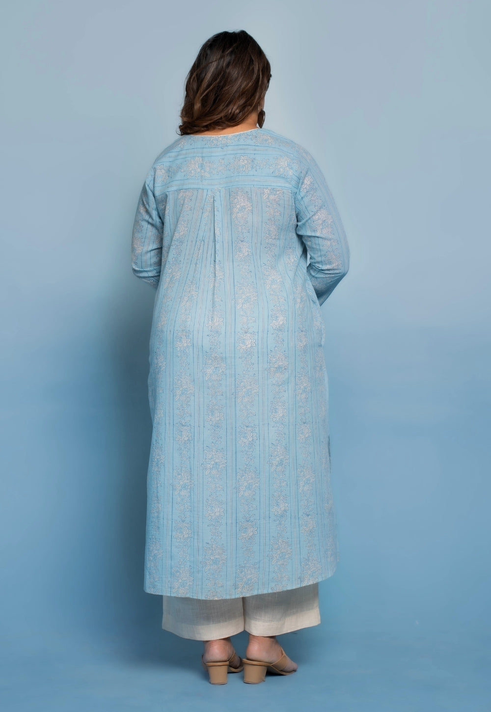 Raila Blue Dabu Mul Cotton Straight Kurta