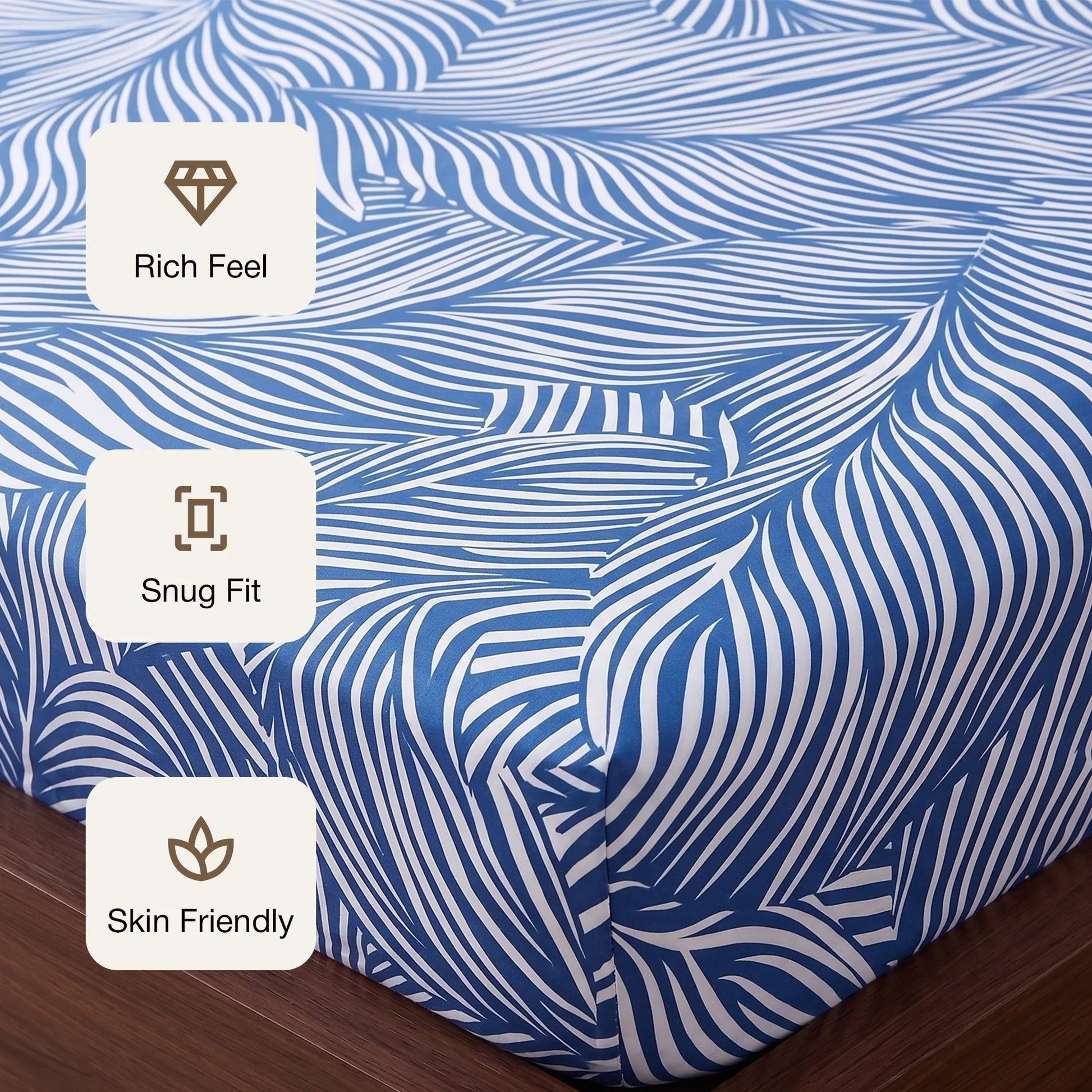 Blue Feather - Fitted Sheet (White & Blue)-3