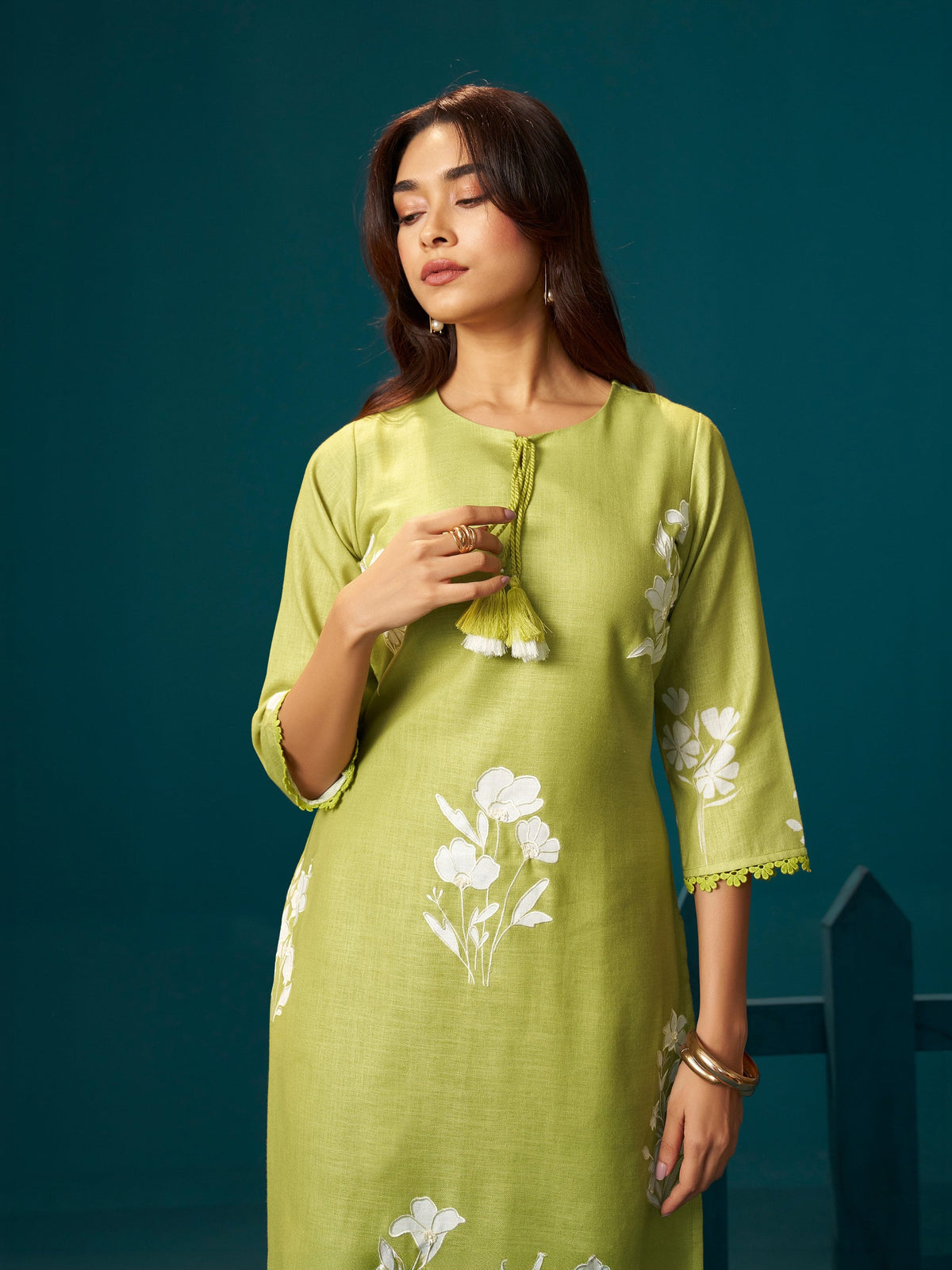Bahar Green Mul Linen Suit Set