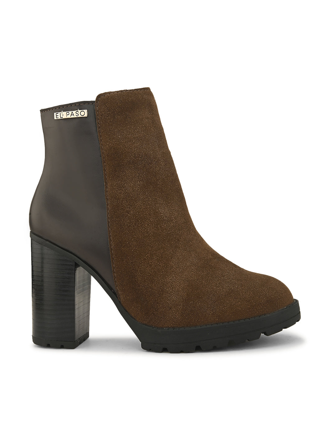 Brown suede ankle boots with a block heel, plus mid-top leather slip-on boots for versatile style and comfort.