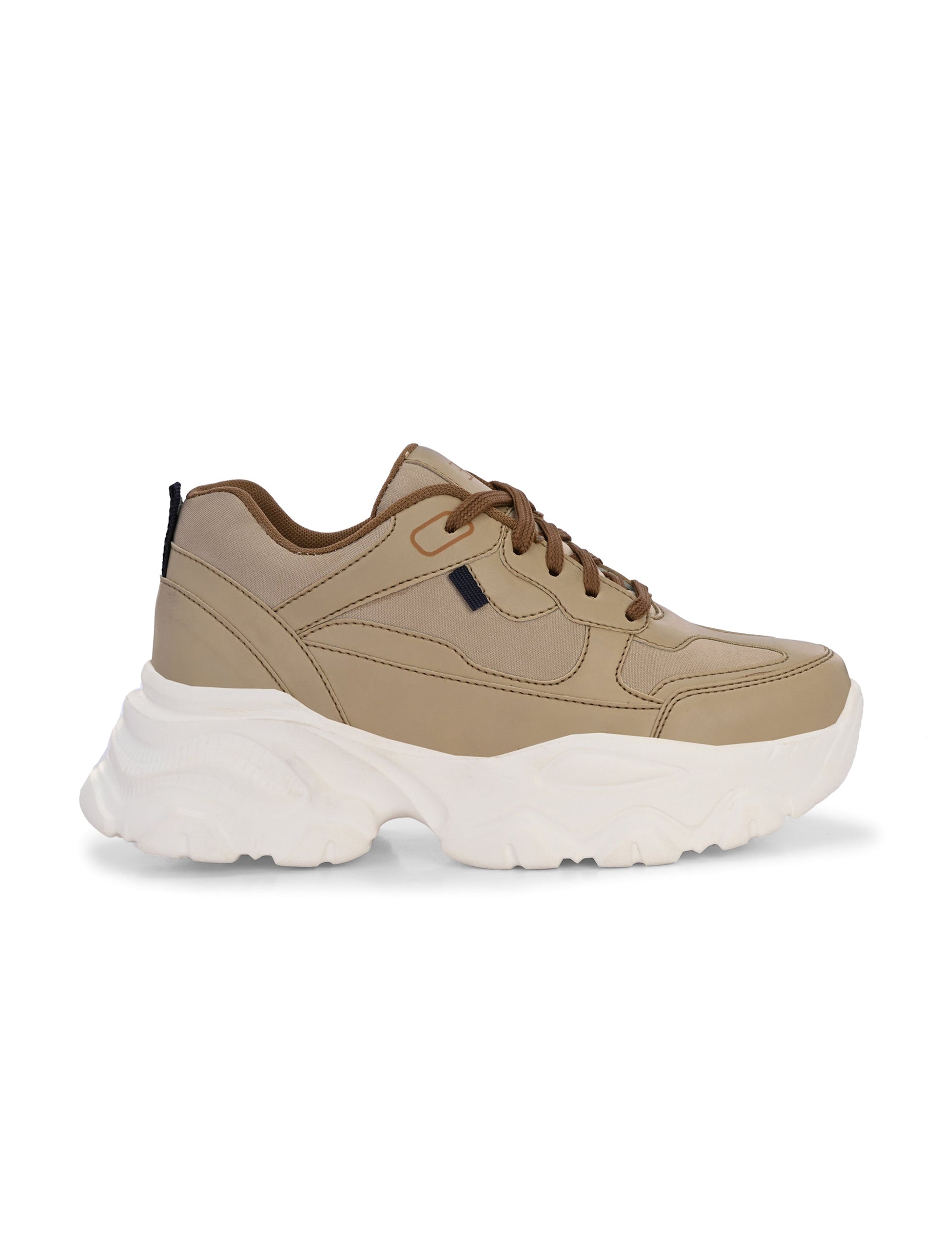 EL PASO Women Beige Faux Leather Casual Lace Up Sneakers