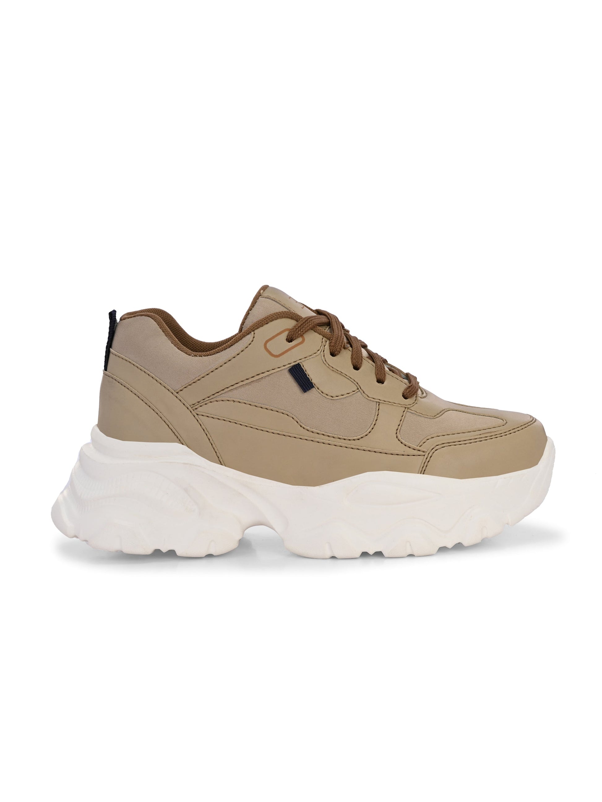 EL PASO Women Beige Faux Leather Casual Lace Up Sneakers-2