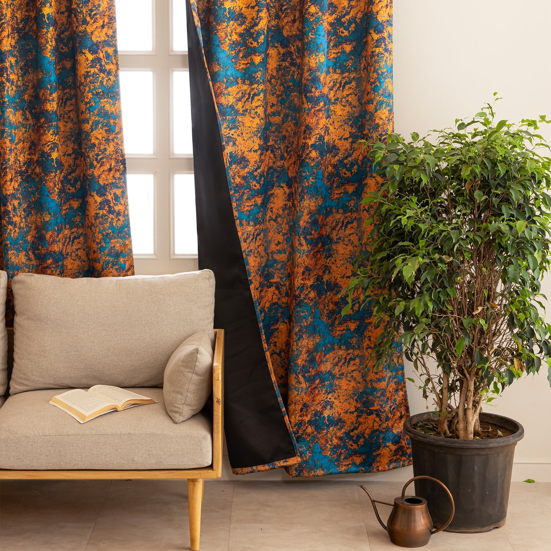 Imprimer Abstract - Rod Pocket DP Blackout Curtain (Turquoise & Mustard)-3