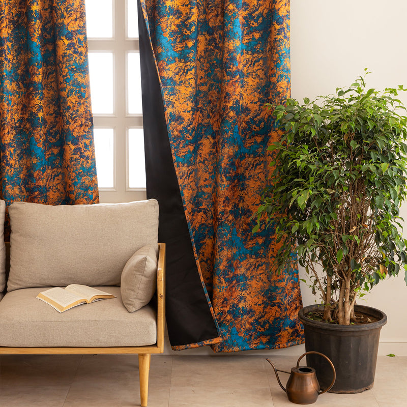 Imprimer Abstract - Rod Pocket DP Blackout Curtain (Turquoise & Mustard)-3