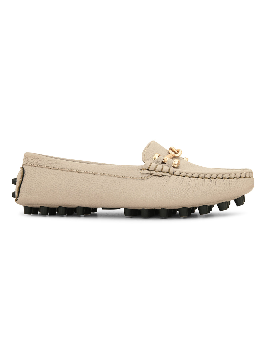 Women Textured Loafers With Buckle Detailing-3