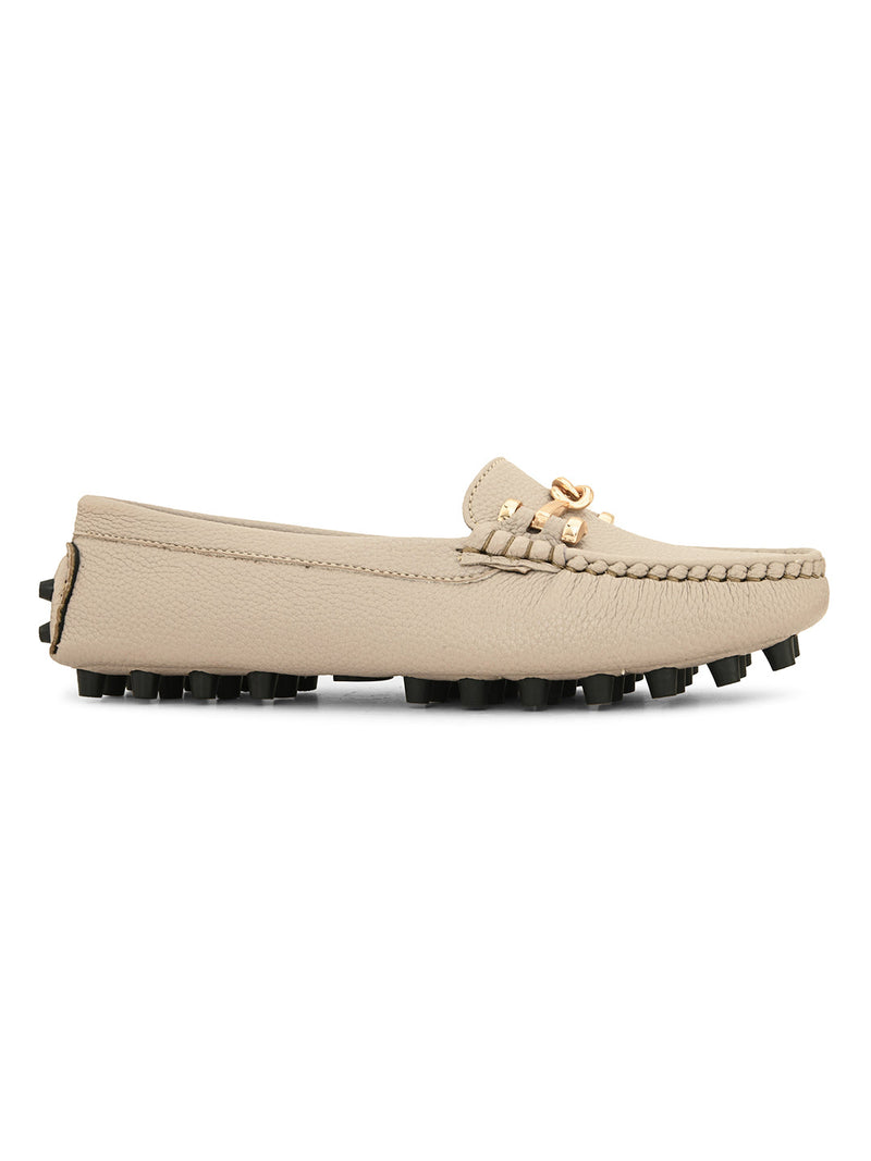 Women Textured Loafers With Buckle Detailing-3