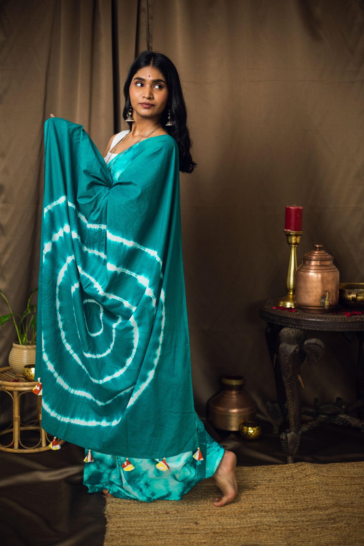 Cotton Mul Tie Dye Saree Mint Masala-3