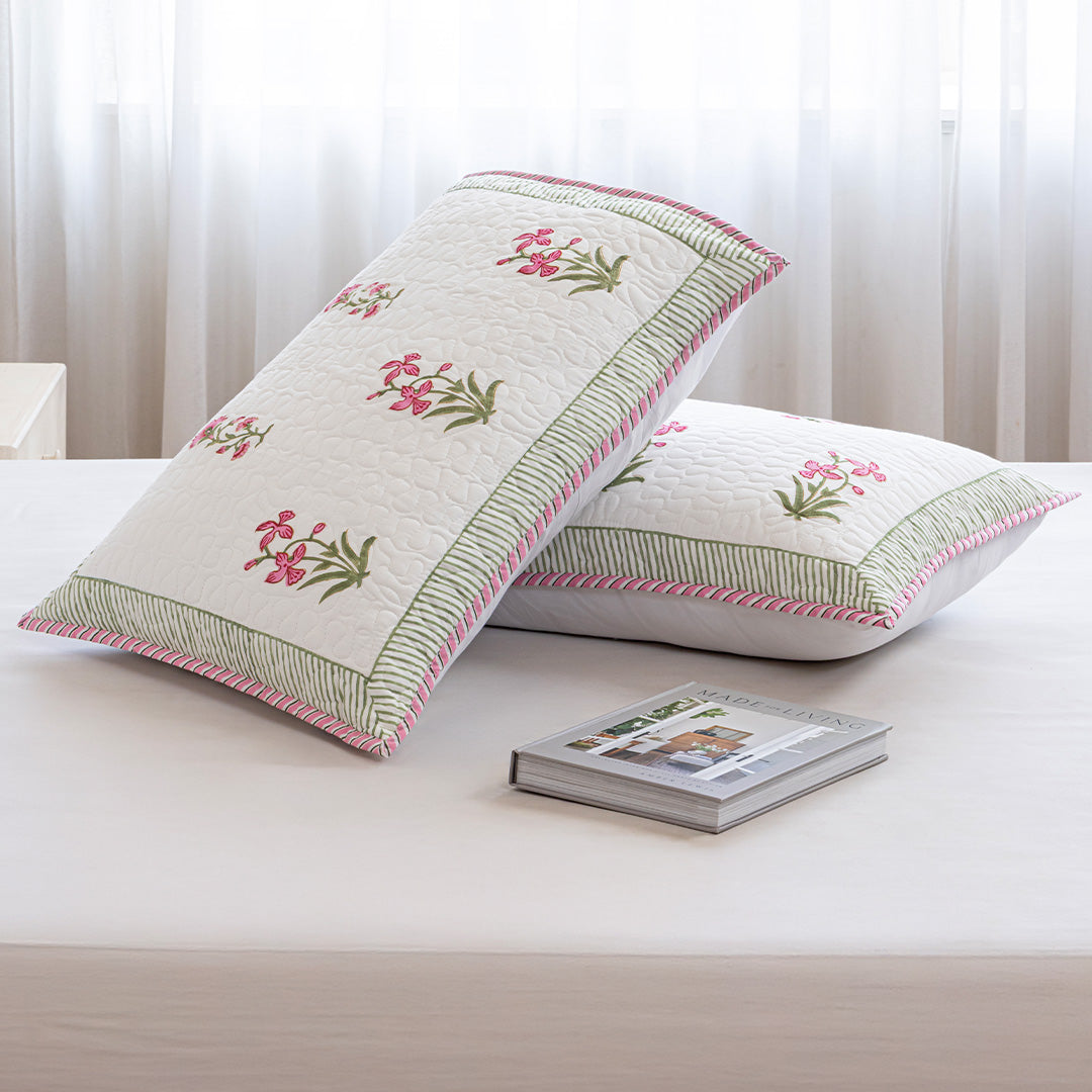 Floral Pink Quilted Pillow Covers-3