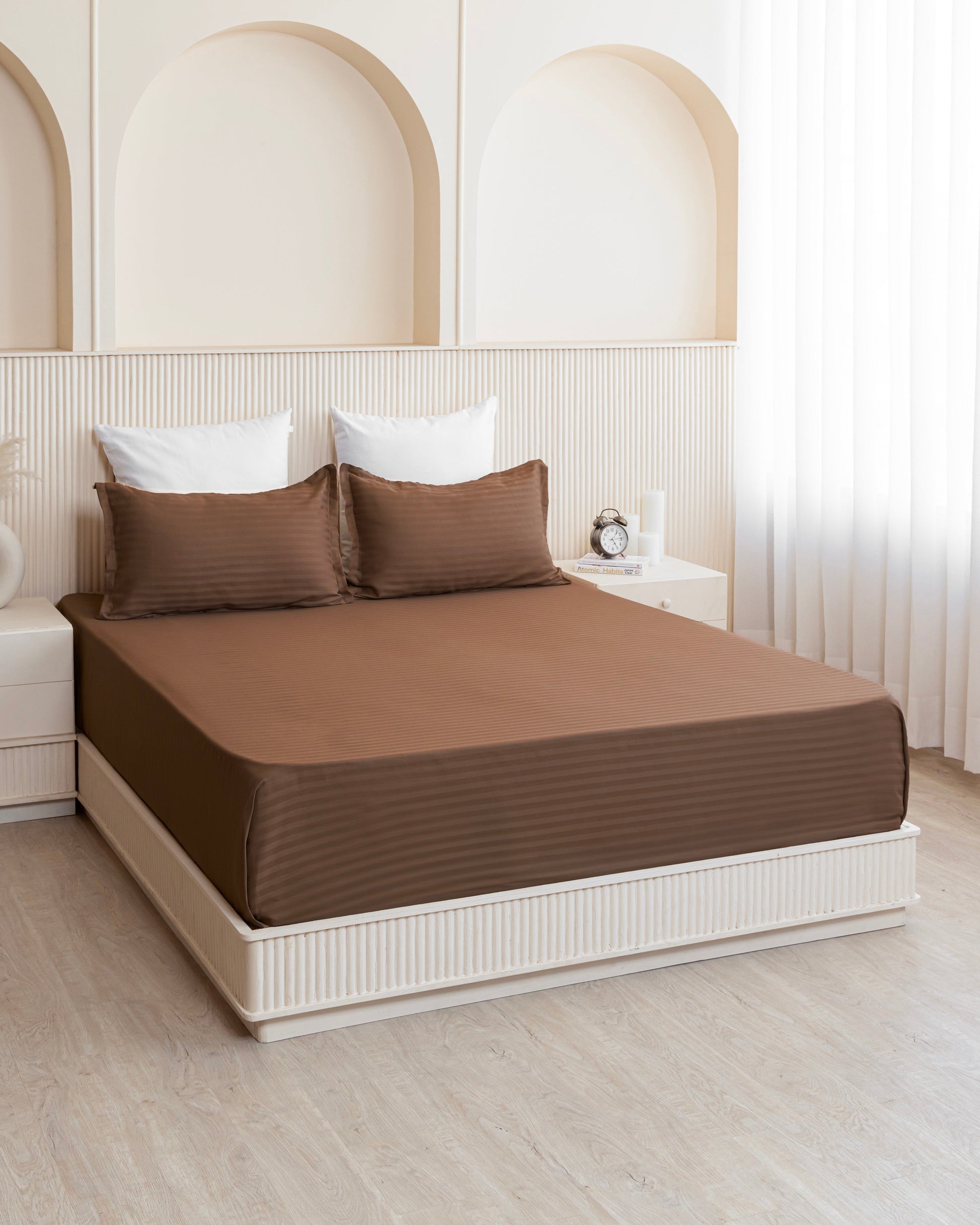 Breton Nap - Satin Stripes Bedsheet (Brown)-4