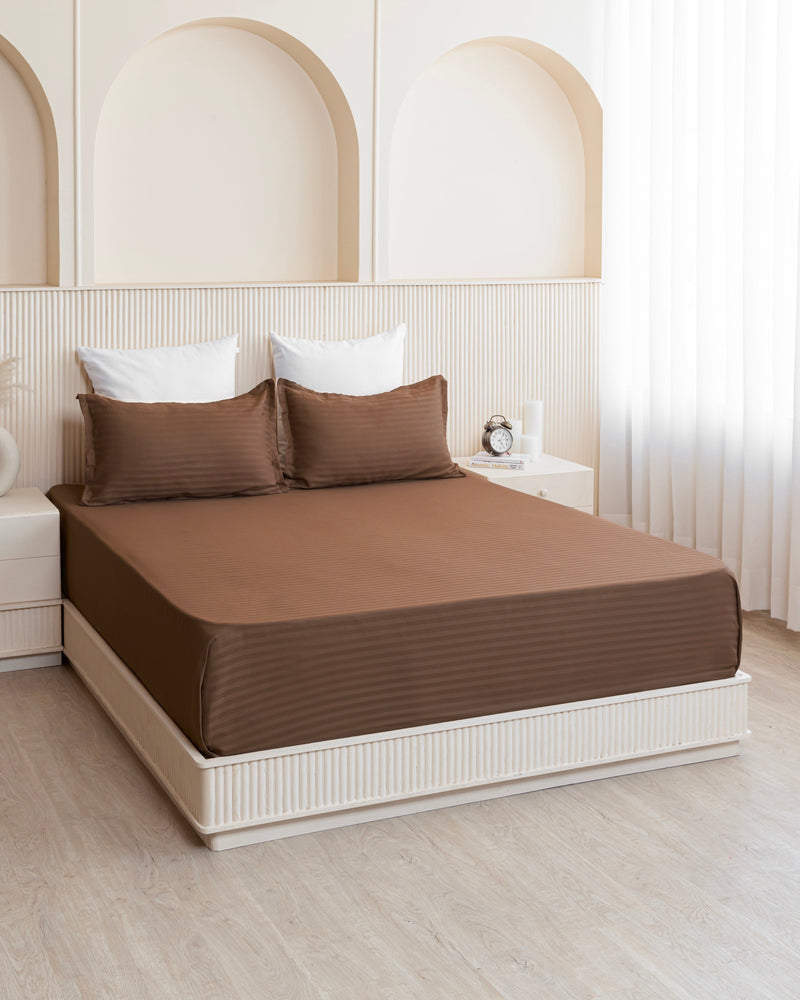 Breton Nap - Satin Stripes Bedsheet (Brown)-4
