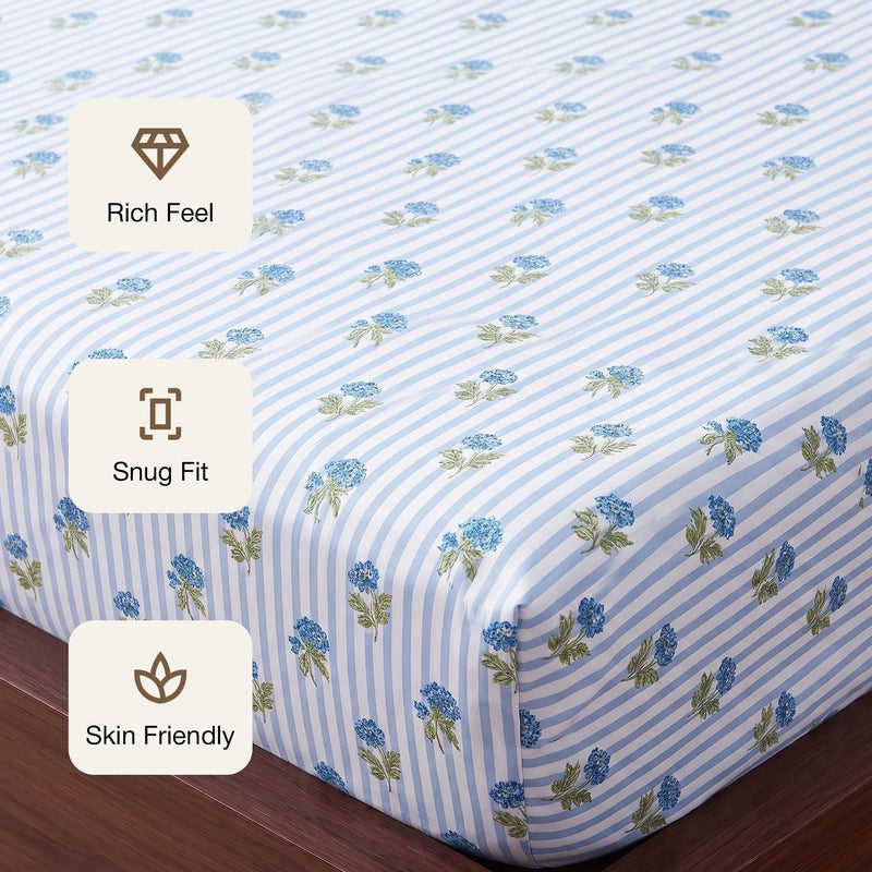 Soft Serenade - Floral Fitted Sheet (Blue)-3