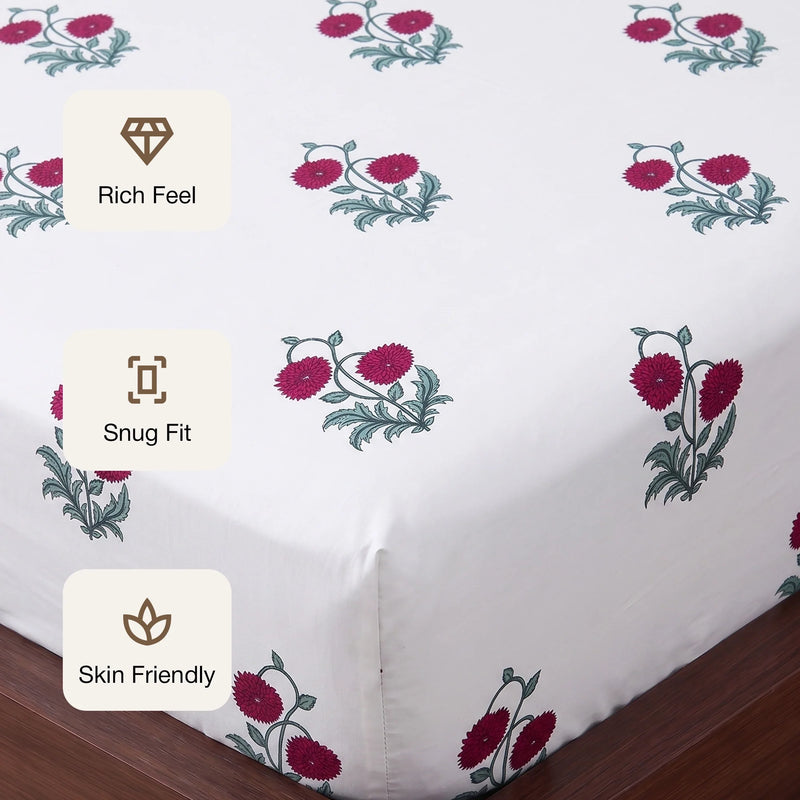Imprimer Vignette - Floral Printed Fitted Bedsheet (Red)-3