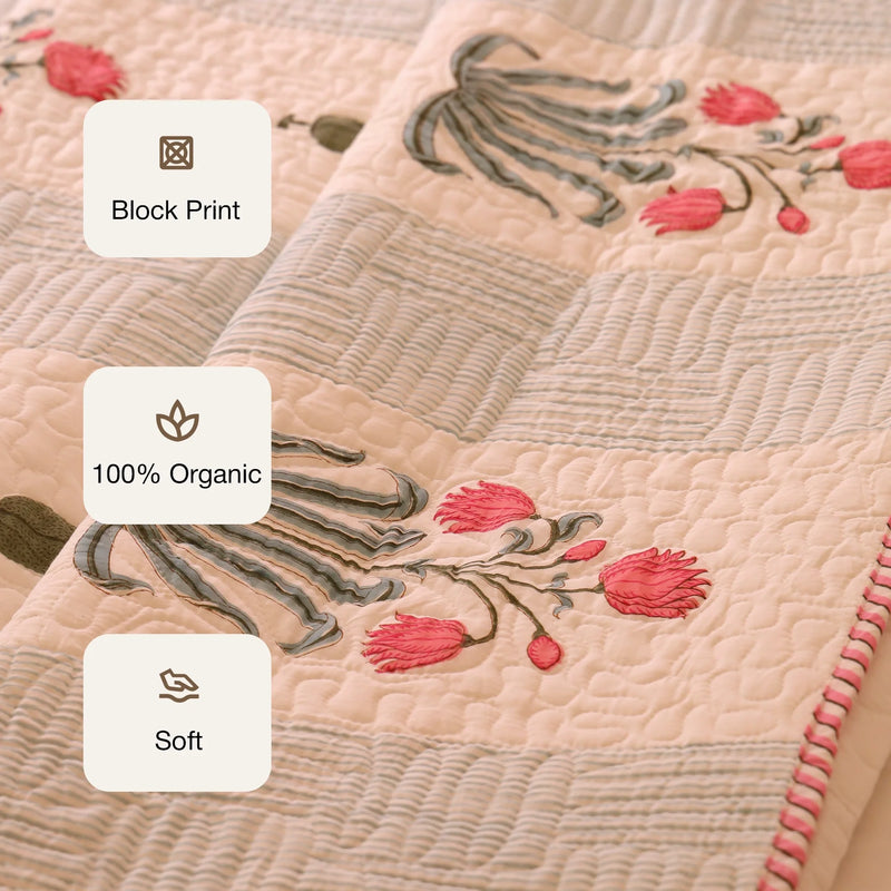 Floral Empress - Handblock Bedcover-3