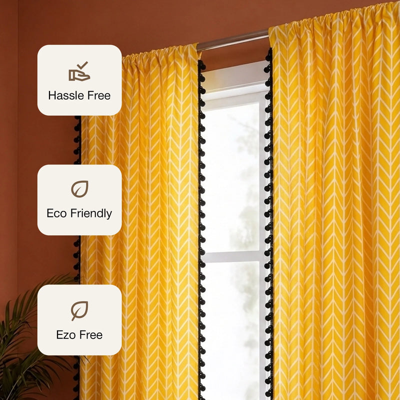 Imprimer Handpicked Aztec - Printed Semi Blackout Rod Pocket Curtain (Yellow)-3