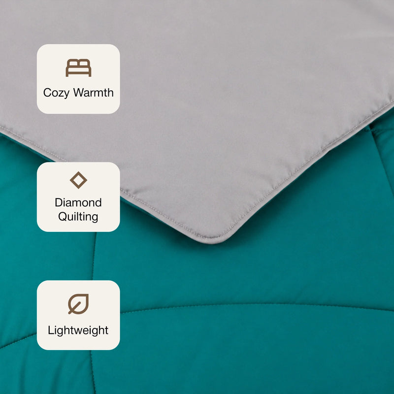 Fort - Box Stitch Duvet Comforter (Teal & Light Grey)-3
