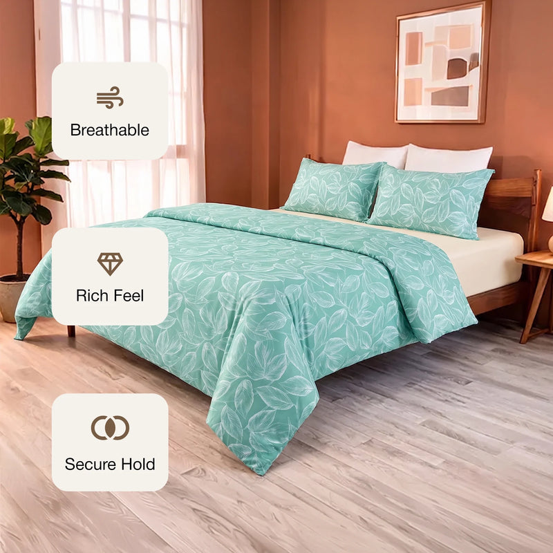 Imprimer Lilac - Leaf Printed Duvet Cover (Aqua Blue)-3