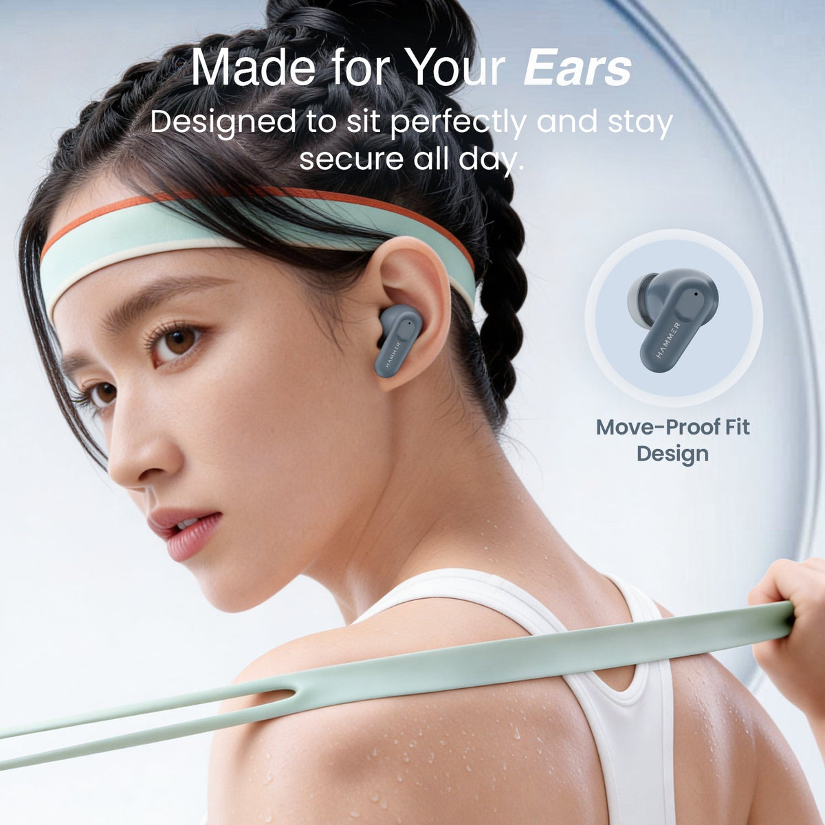 HAMMER Airflow Go Earbuds with 80H Playtime, 13mm Titanium Driver, 40ms Gaming Mode (Grey)-6