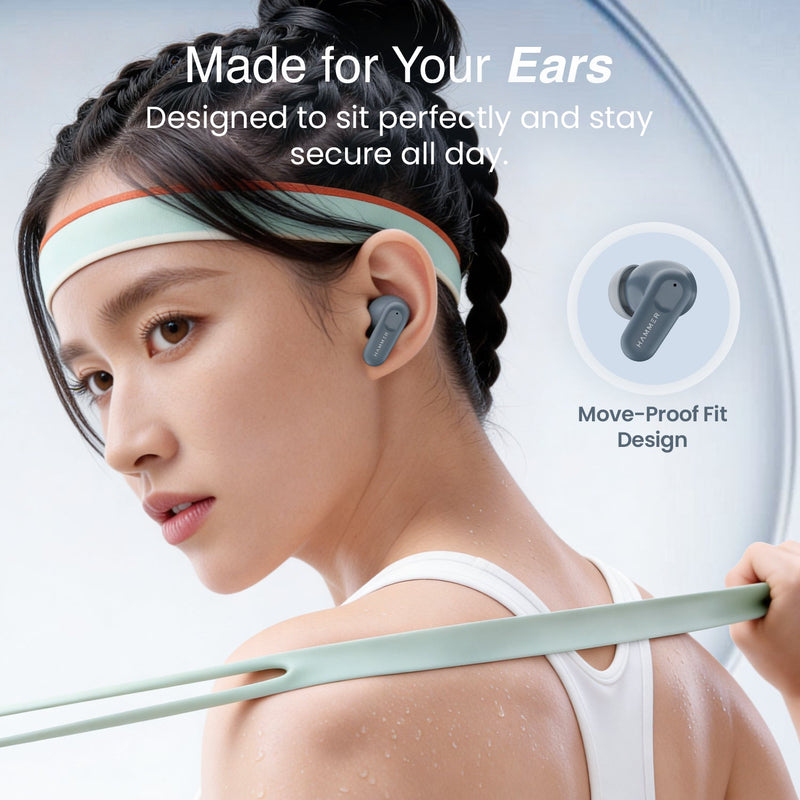 HAMMER Airflow Go Earbuds with 80H Playtime, 13mm Titanium Driver, 40ms Gaming Mode (Grey)-6