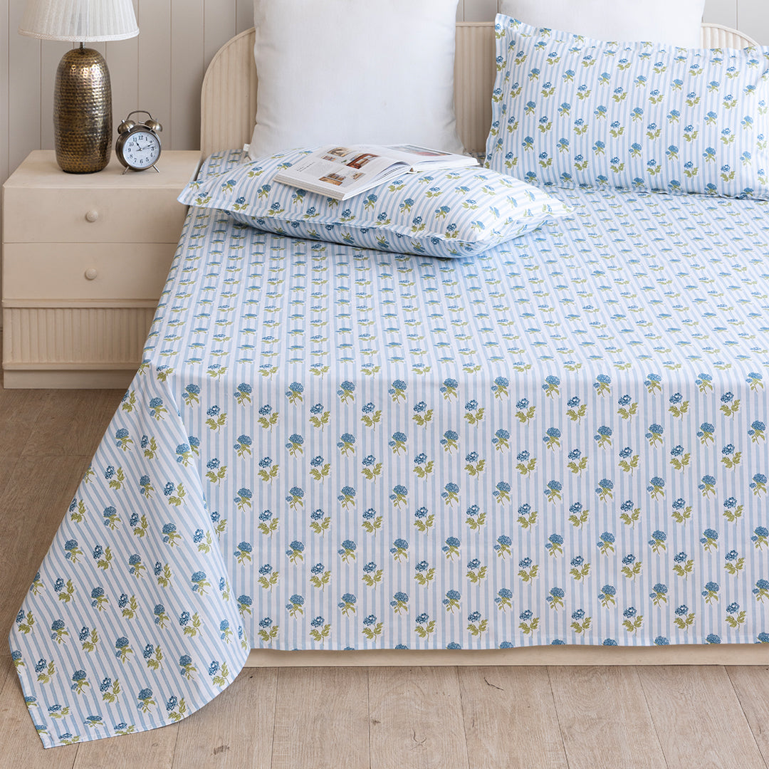 Soft Serenade - Floral Bedsheet (Blue)-3