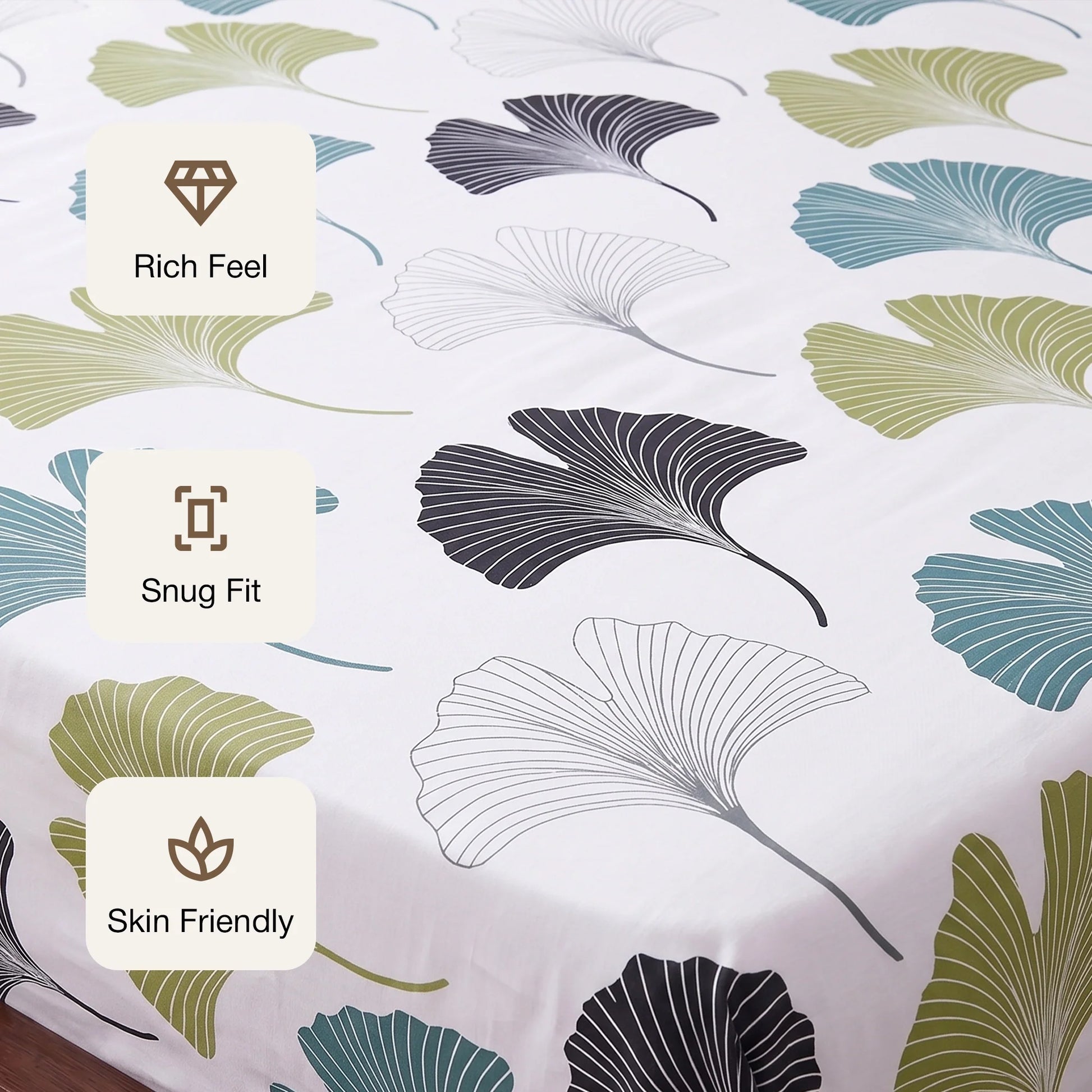 Imprimer Ginkyo - Floral Printed Fitted Bedsheet (Blue & Green)-3