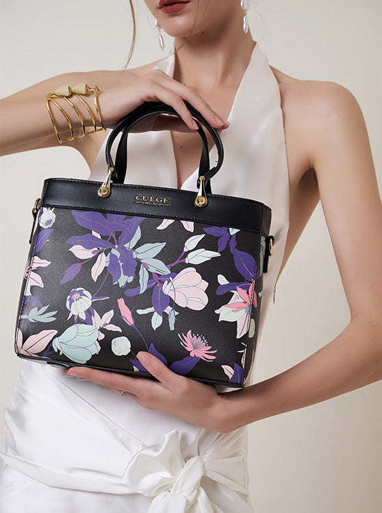 Culge Chicago "The Millennium" Structured Satchel – Twilight Noir Floral-5