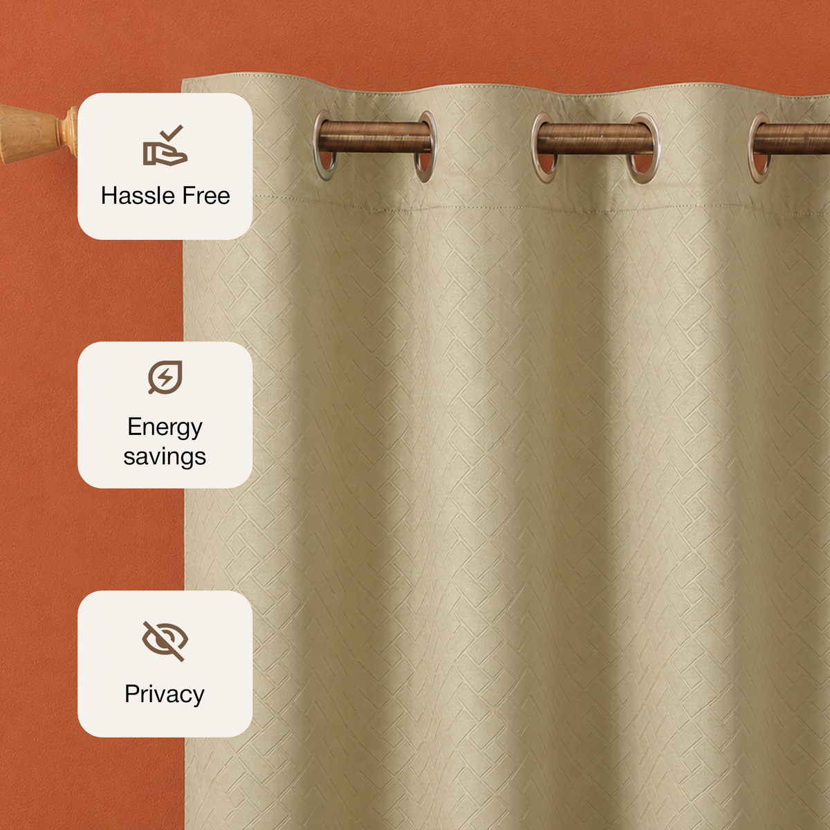 Beige Embossed Blackout Curtain (Brick Lace - Eyelet)-4