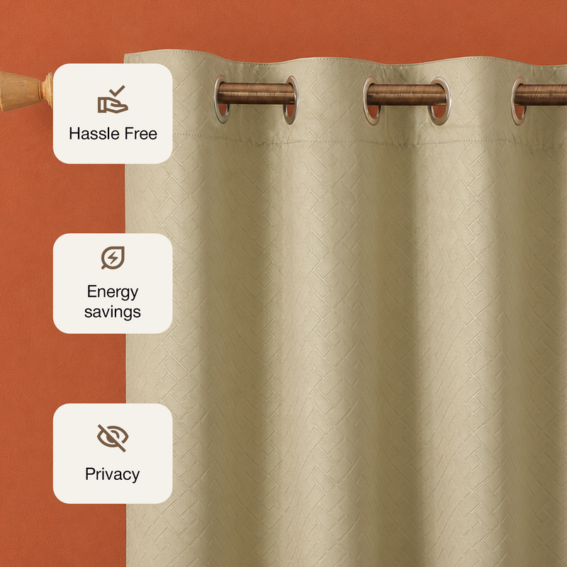 Beige Embossed Blackout Curtain (Brick Lace - Eyelet)-4