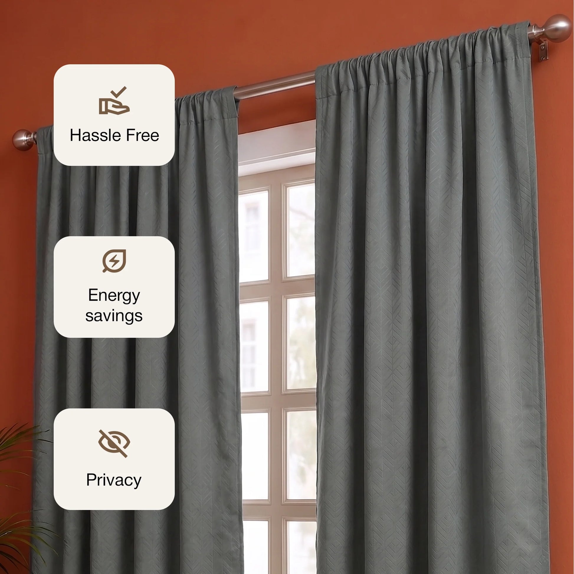 Fort Essential Embossed - Rod Pocket Black Backing Blackout Curtain (Grey)-3