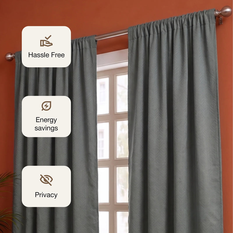 Fort Essential Embossed - Rod Pocket Black Backing Blackout Curtain (Grey)-3