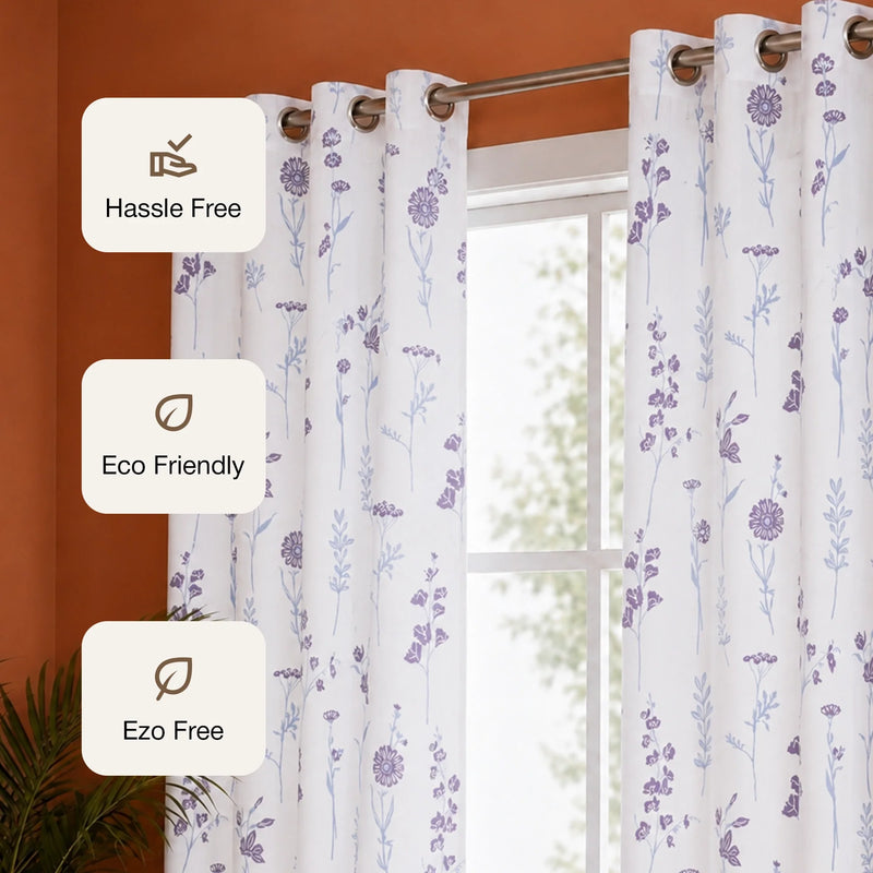 Blue & Purple Floral Flaux Eyelet Duck Curtain-3