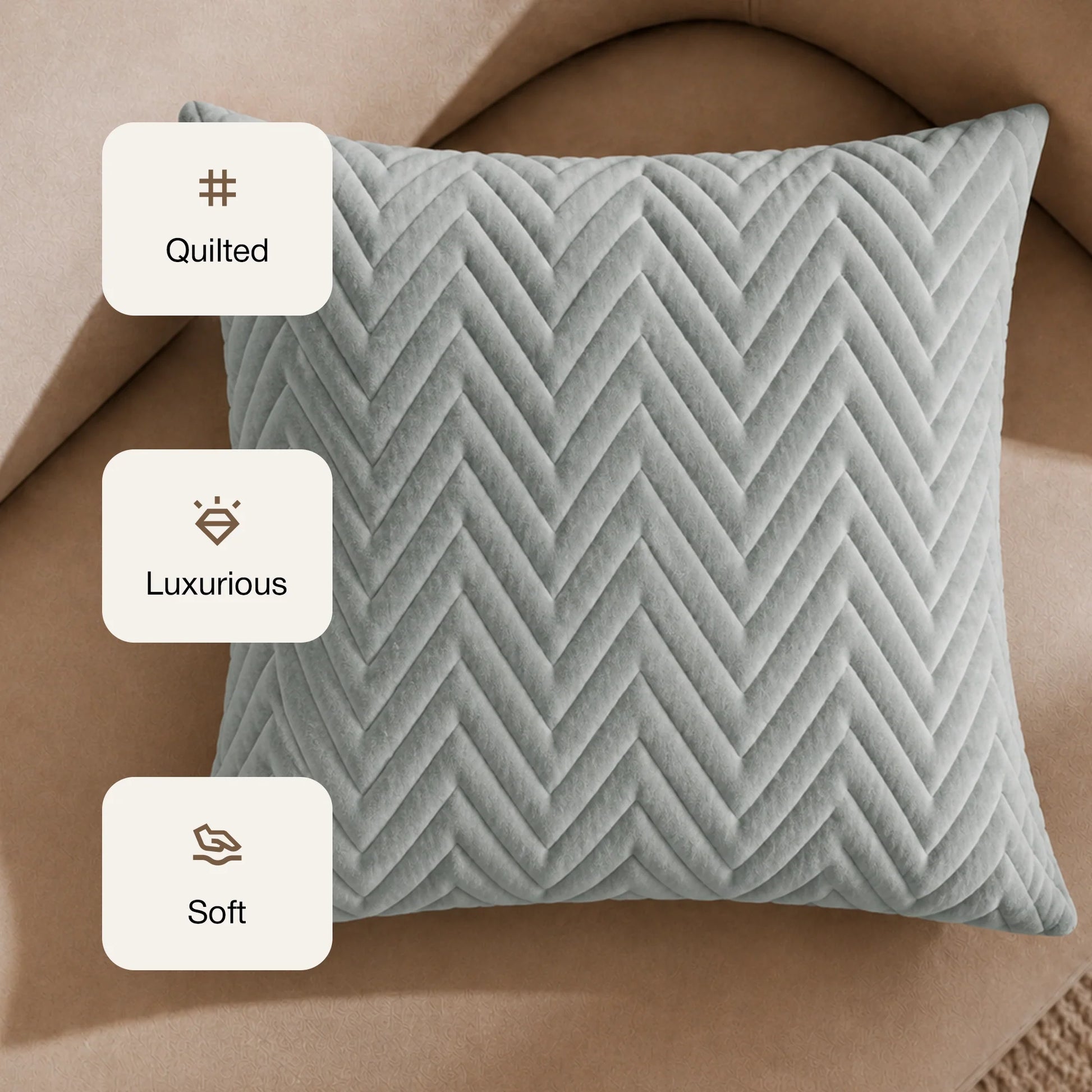 Fort Sawtooth - Quilted Velvet Cushion Cover (Grey)-3